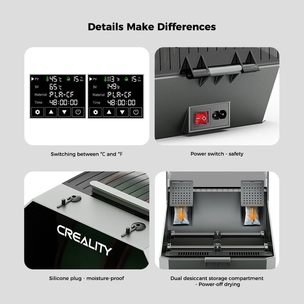 Creality Space Pi Filament Dryer Plus 2 Rolls Capacity Design 3D Printers 360° Hot Air Heating for PLA TPU ABS PETG