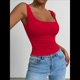 thumbnail image 4 of Camiseta Básica de Verano Sin Mangas con Cuello Cuadrado y Fruncido para Mujer. Rojo L, 4 of 9
