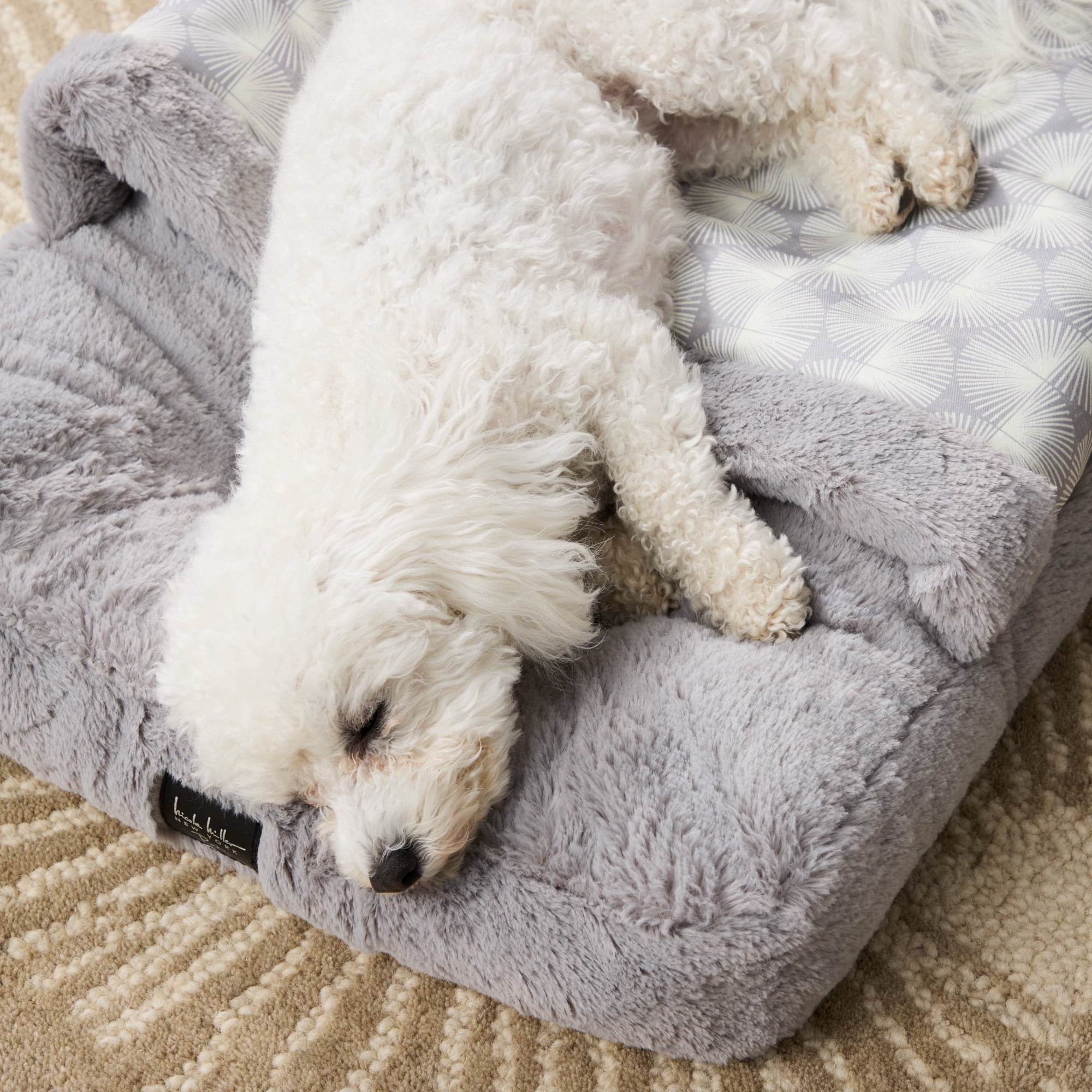 NICOLE MILLER NEW YORK PET Kendall Fluted Geo Cozy Slipper Cave Pet Bed, Cozy & Calming, Water Repellent, Non-Slip Bottom, Machine Washable, Grey, Small 22"x17"x11"