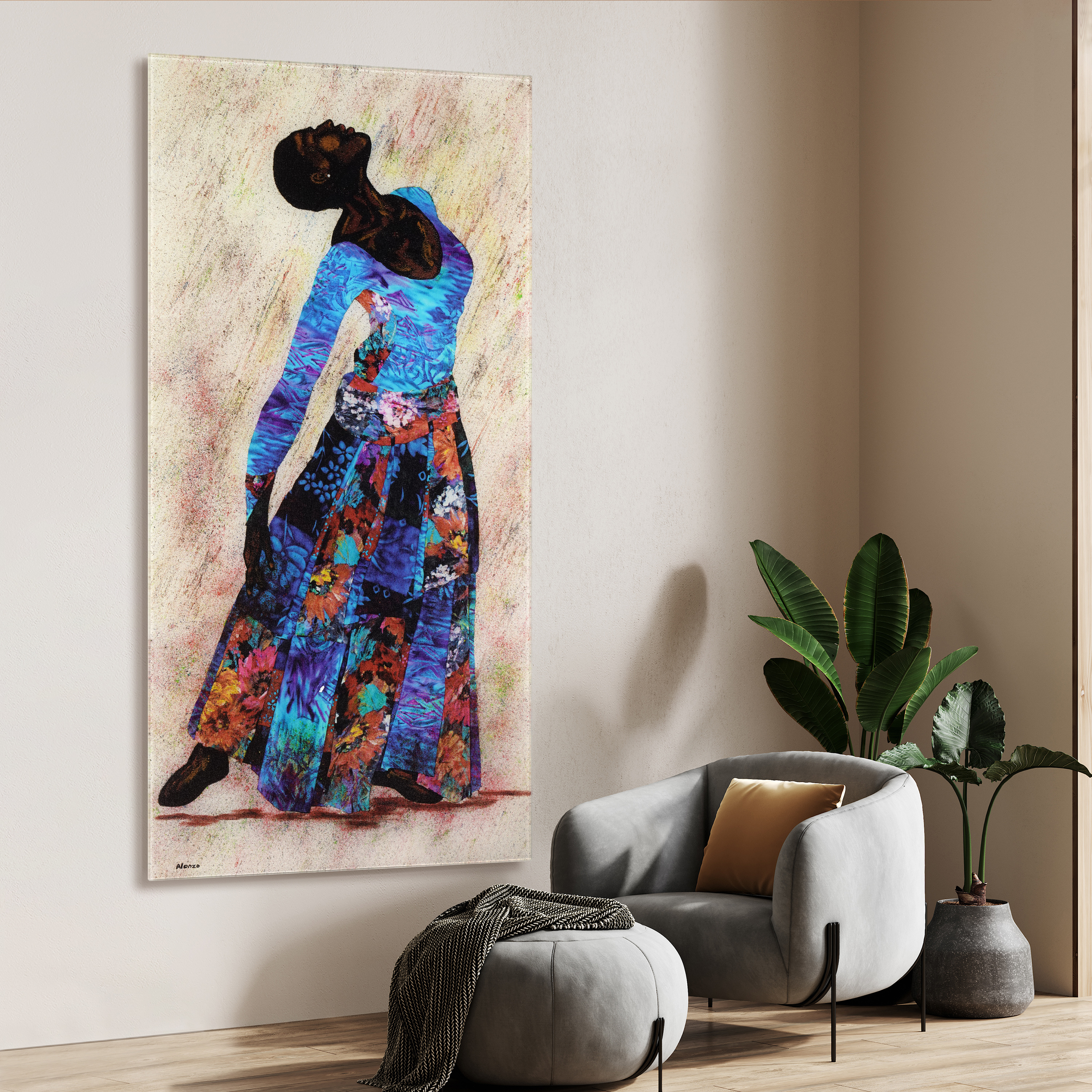 "Her Beauty II" Woman 72"x 36" Frameless Reverse Printed Tempered Art Glass Wall Art