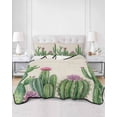 thumbnail image 2 of Quilts Twin Size Bedding Set, Green Cactus Tropical Lightweight Quilted Comforter, Summer Vintage Botanical Soft Reversible Bedspread Coverlet with Pillow Covers for All Season, 68" x 86", 2 of 7