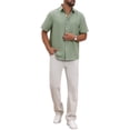 thumbnail image 2 of INSPIRE CHIC Father's Day Men's Plain Linen Chest Pocket Short Sleeve Contrast Color Collar Shirts XL Light Green, 2 of 5