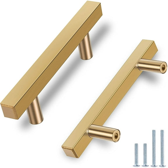Zoizocp 5 Pack | 3 Inch Hole to Hole Brushed Gold Cabinet Pulls Kitchen Cabinet Handles,Made of Stainless Steel,Ideal for Cabinet,Drawer,Cupboard and Wardrobe.