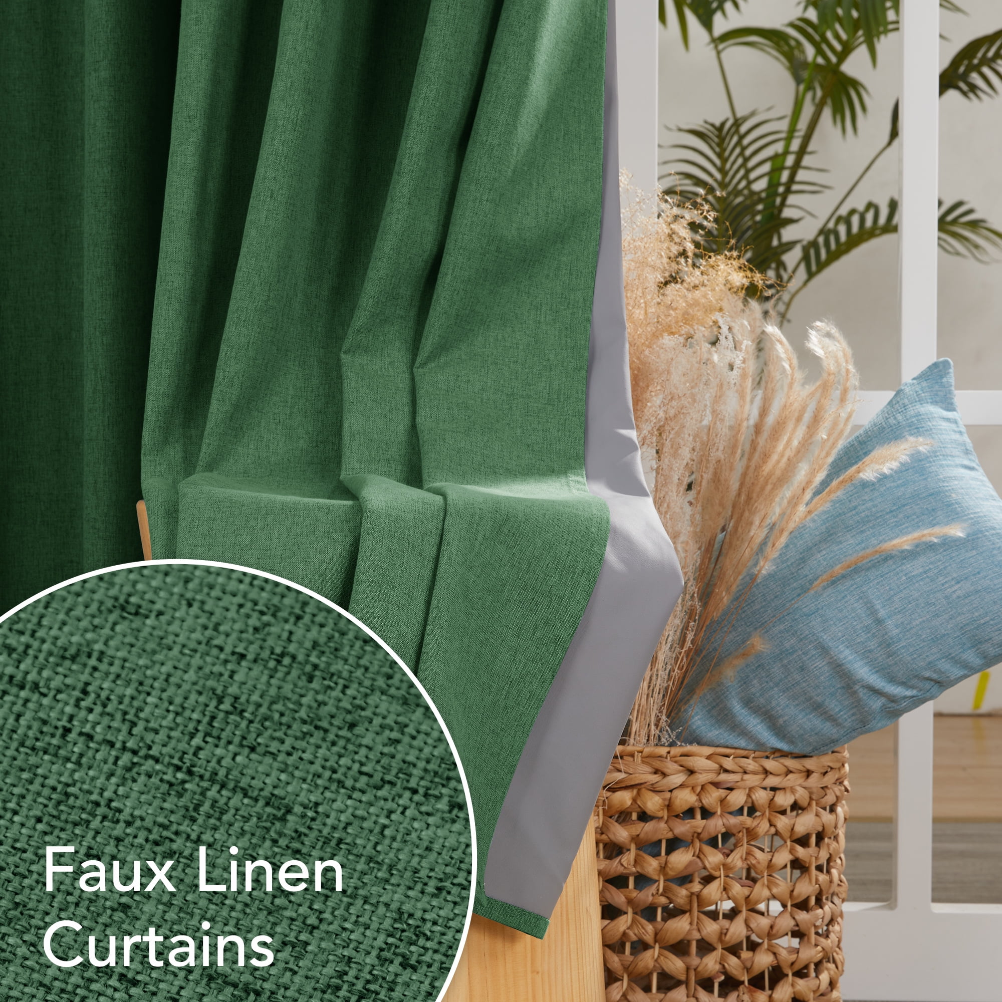 Deconovo Thermal Insulated 100% Blackout Curtains for Bedroom, 2 Panels 54 inch Length, Linen Look Full Light Blocking Grommet Window Curtains for Kids Room（Dark Forest, 52 x 54 inch, 2 Panels）