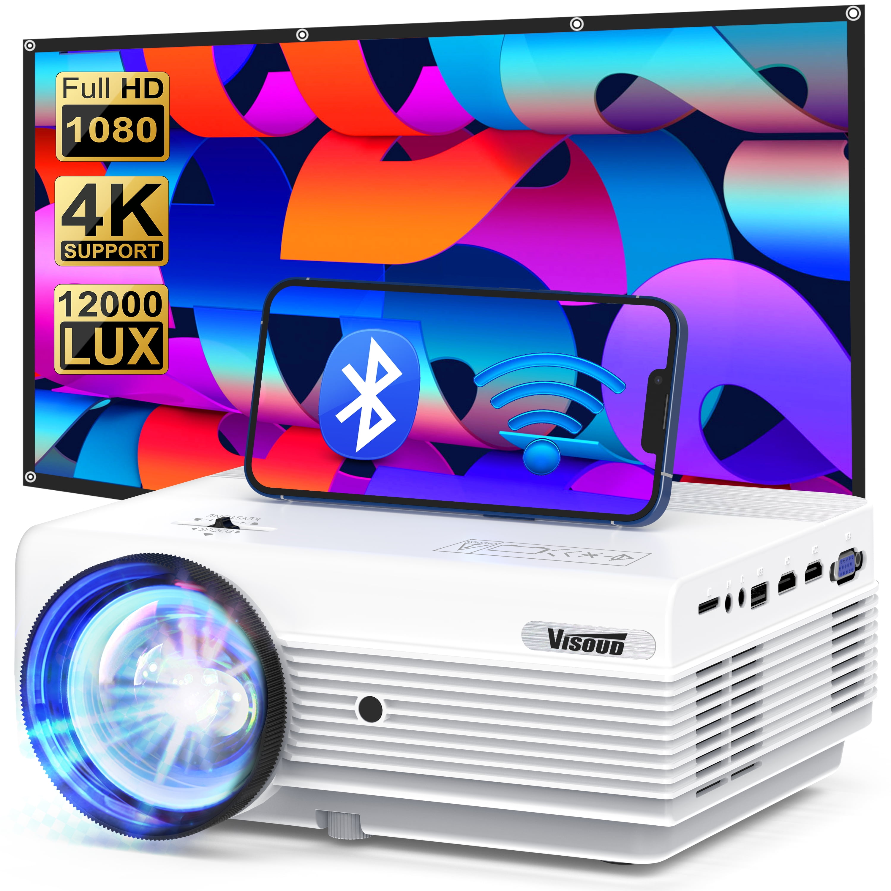 Native 1080P WiFi Bluetooth Projector, VISOUD 9500L with 120'' Screen Portable Outdoor Movie Projector, Zoom & 300'', Home Video Projector Compatible With/ HDMI / TV Stick / PS4 - Walmart.com