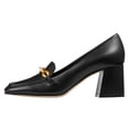 thumbnail image 2 of FSJ Women Dress Square Closed Toe Loafer Shoes Comfort Chunky High Heeled Pumps with Chain Decor Soft Color All Seasons for Lady, 2 of 6