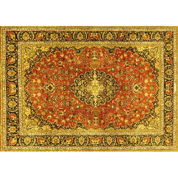 Ahgly Company Indoor Rectangle Medallion Yellow Traditional Area Rugs, 7' x 9'