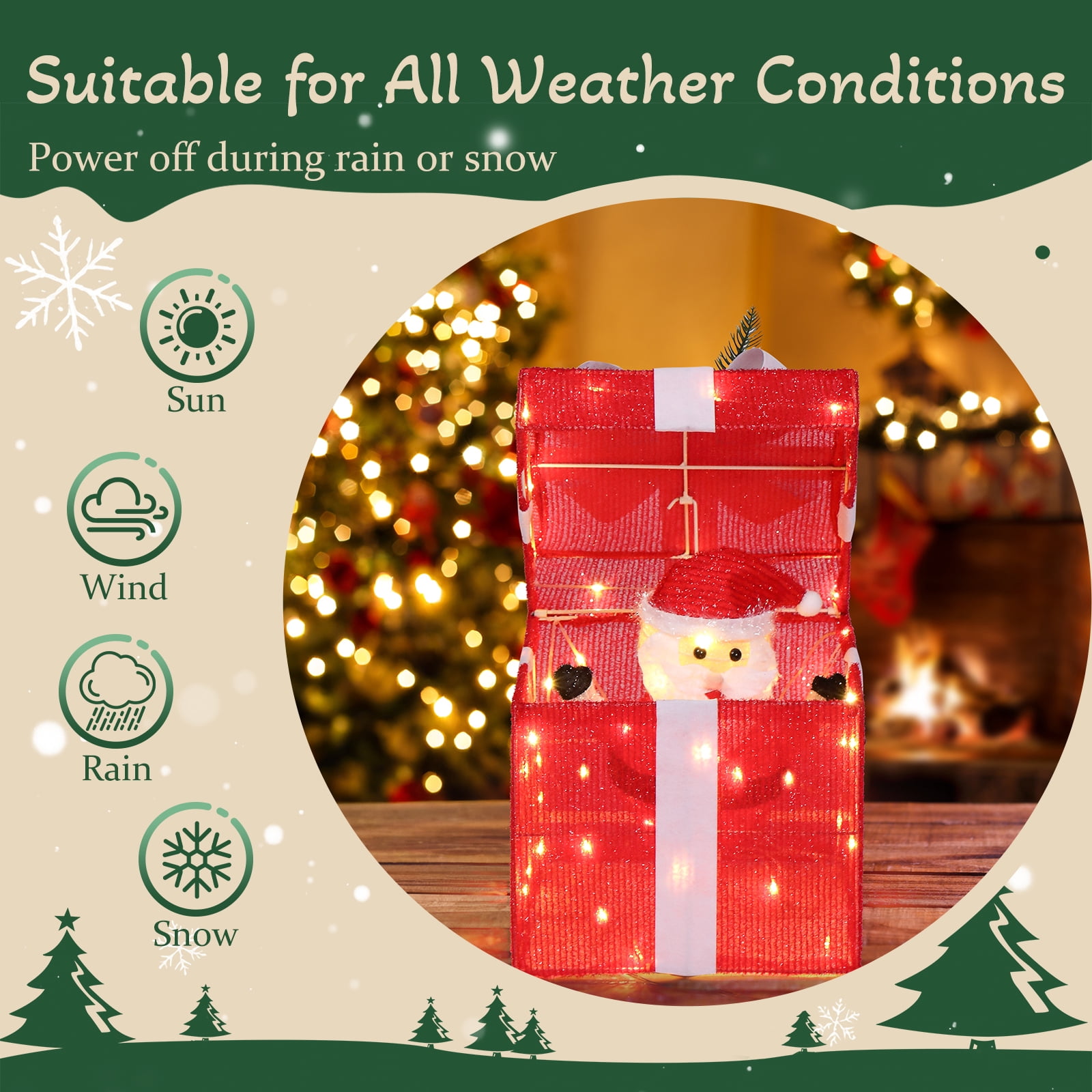 Astoutdoor Motorized Pop-up Gift Box with Santa, 60 LED Lights, 12 in, Indoor Outdoor Christmas Decoration