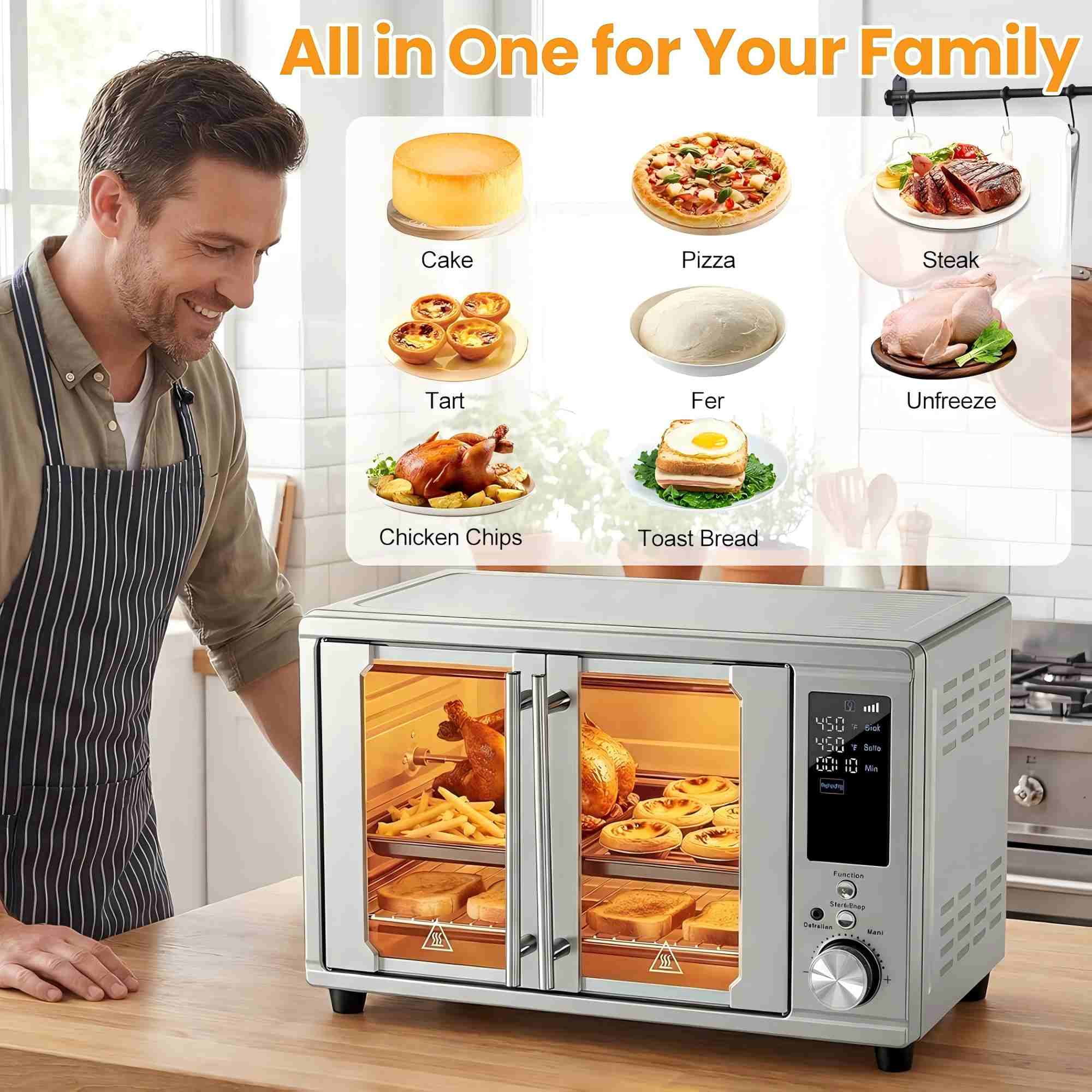 VANECL French Door Air Fryer Toaster Oven Combo, 29.6QT Extra Large Countertop Convection Oven, 12 Cooking Presets, Stainless Steel