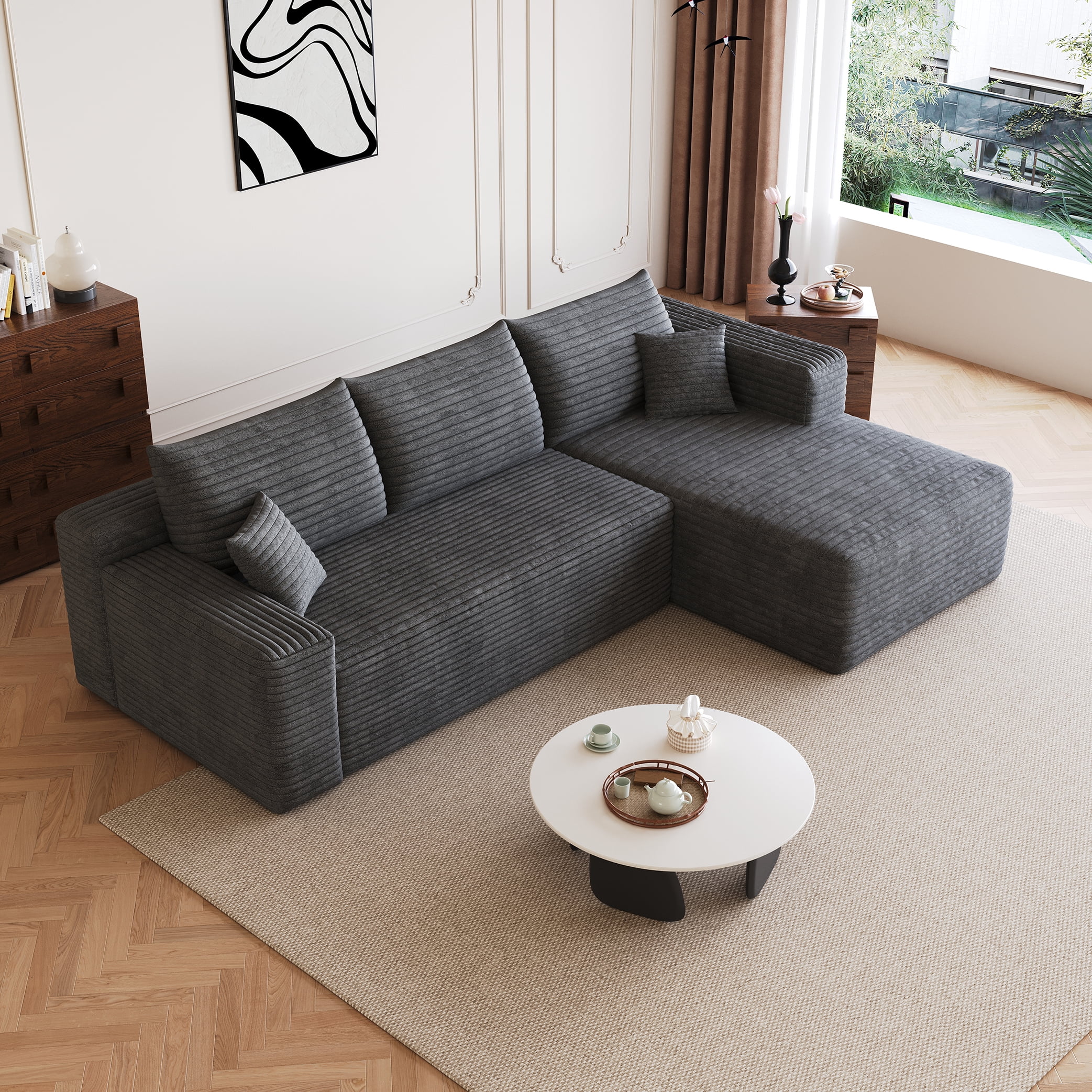 Leumius Modular Sectional Sofa,Oversized L-Shape Cloud Couch,Modern Corduroy Upholstered Couches for Living Room,No Assembly Required,Dark Gray(Right Facing Chaise)