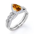 thumbnail image 3 of JeenMata Anillo de Compromiso Vintage de 1,5 Quilates con Citrino y Moissanita, Piedra Natal de Noviembre, Talla Pera: Conjunto Nupcial con Halo Pavé en Oro Blanco de 18 K sobre Plata, 3 of 6