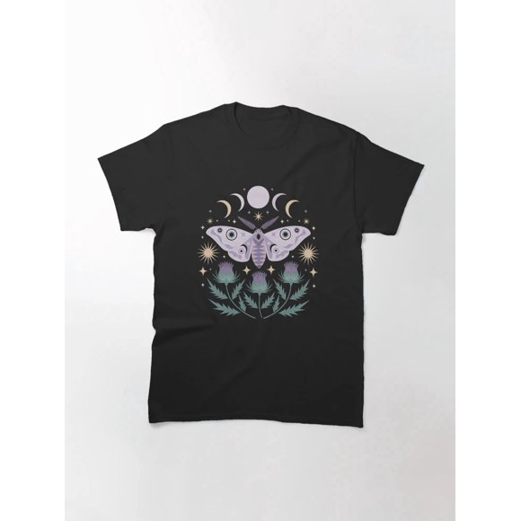 Mystic Moth Moon Phase Thistle Boho T-Shirt ,for Men & Women, up to Size 5XL
