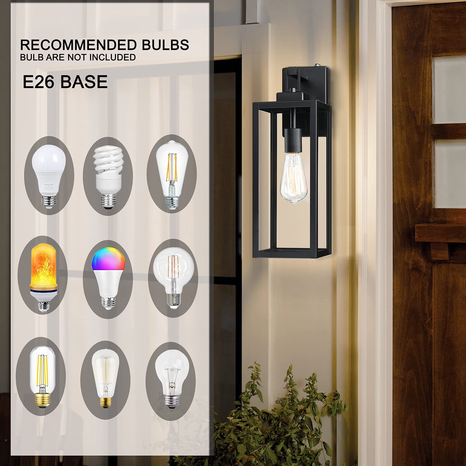 18" Outdoor Wall Light Dusk to Dawn Outdoor Lighting Porch Light Fixture with Clear Glass Shade