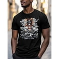 thumbnail image 3 of Lighthouse Men's T Shirts Seagulls T-Shirt for Men Ocean Graffiti Crew Neck Tees Cotton Tops, Black, S, 3 of 7