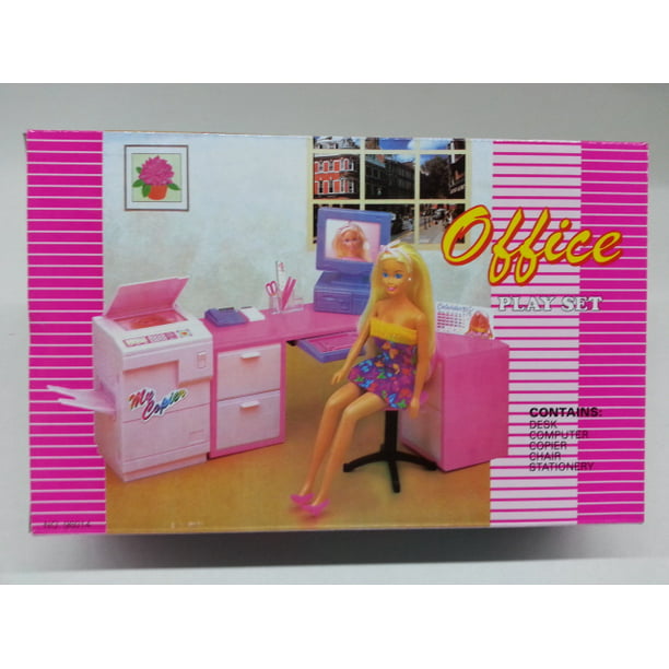 Office Play Set For Barbie Dolls And Dollhouse Furniture Walmart