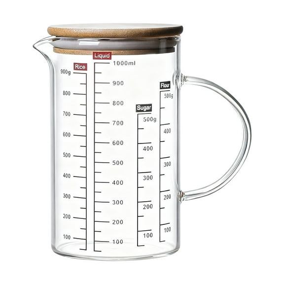 BinKFF Glass Liquid Measuring Cup With Handle, High Borosilicate Glass Three Scales (OZ, Cup, ML/CC) for Kitchen or Restaurant, V-Shaped Spout Glass Measuring Beaker, Easy To Read