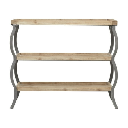 DecMode 39" x 33" Brown Wood 2 Shelves Console Table with Bowed Grey Metal Legs, 1-Piece