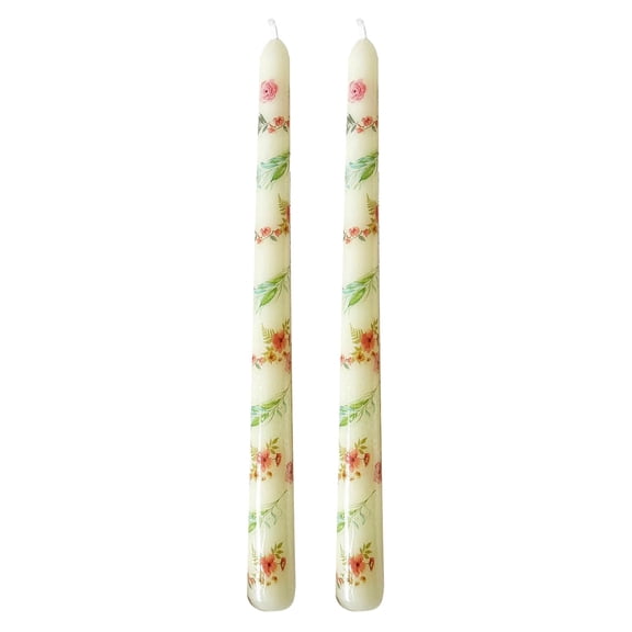 HuiXinOu Long Stem Candle 25cm with Bow Print for Romantic Wedding Valentine's Day Birthday Party Decoration, Set of 2 White Candles for Table Centerpiece Home Decor