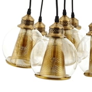 Modway Peak 7-Light Glass & Metal Chandelier in Honey Bronze and Black