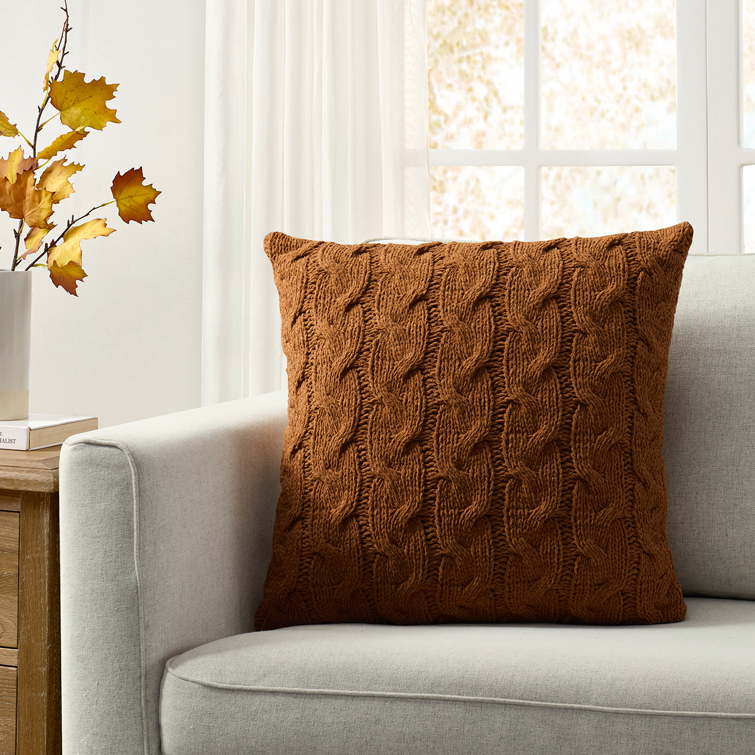 My Texas House 20" x 20" Monte Ginger Cable Knit Decorative Pillow