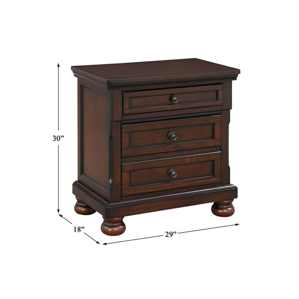 Pemberley Row Wood Brown Cherry Nightstand Rectangular 3-Drawers 30" Assembled