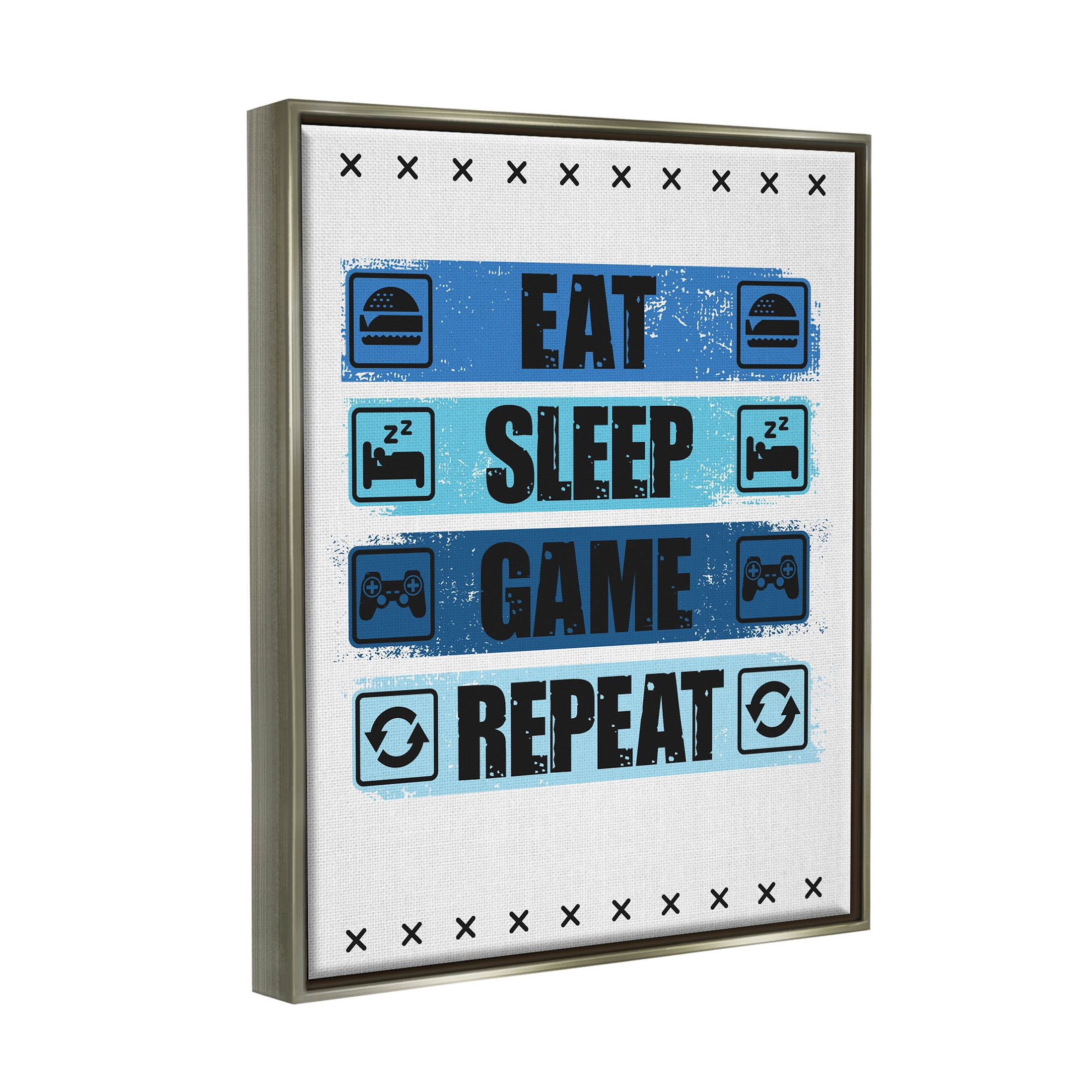 Eat Sleep Game Repeat Phrase Art for Kids Graphic Art Luster Gray Framed Art Print Wall Art