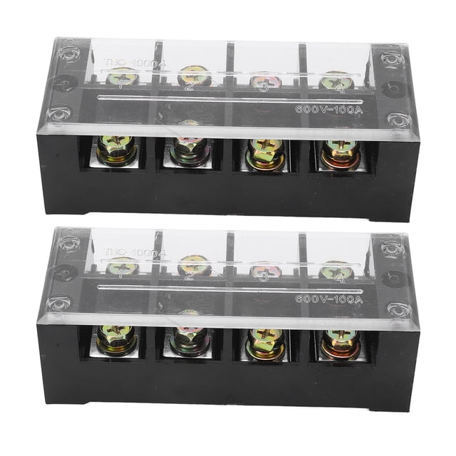 2 tiras de terminales 100 A 600 V TBC tipo fijo PC hierro bloque de terminales de tornillo de doble fila para sistemas de distribución iluminación 4 bits (1004)