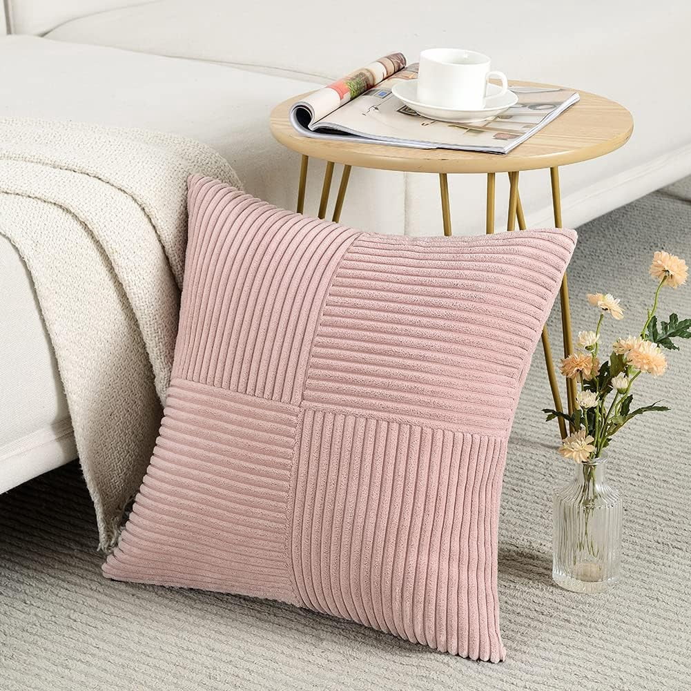 2 Packs Decorative Throw Pillow Covers for Living Room Couch Bed, Farmhouse Boho Home Decor, Soft Corss Corduroy Patchwork Textured Square Cushion Case