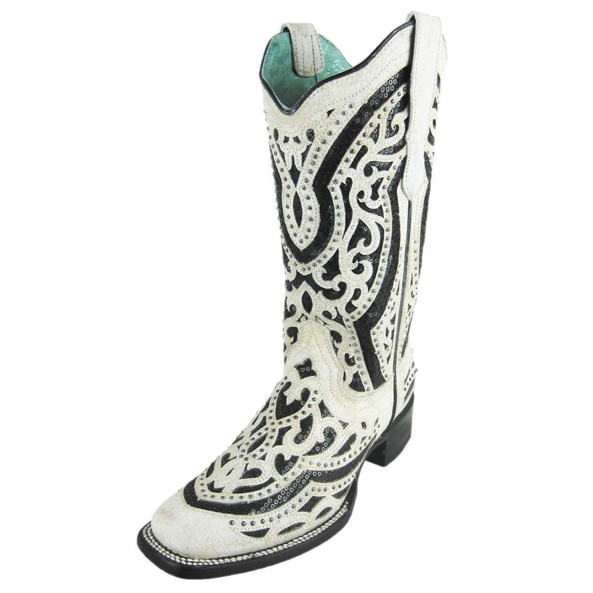white sequin cowboy boots