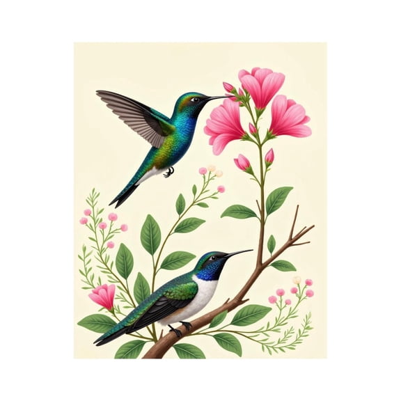 Paint by Numbers Kit for Adults, Hummingbirds Pink Blossoms Nature Scene Paint by Numbers, Easy Paint by Numbers Kit for Adults Beginner, DIY Adult Paint by Number Kits on Canvas, 12x16in Home Decor