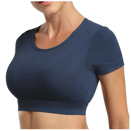 

YDKZYMD High Neck Sports Bras for Women High Support Short Sleeve Longline Compression Bra