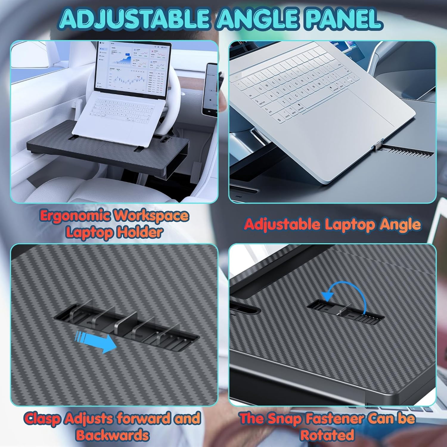 AUEOTUAR Carbon Fiber 3-in-1 Steering Wheel Tray Table & Car Seat Gap Filler Organizer | Foldable Adjustable Desk for Laptop, Eating & Work | Universal Car Office Accessories for Drivers, Women & Men