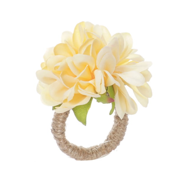 Servilletero hecho a mano con flores artificiales, hebilla para servilletas, flores simuladas, hojas, servilletero, decoración de mesa