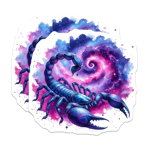 (2 Pack) Galaxy Scorpion Stickers - Cosmic Zodiac Art - Fantasy Animal Decals - 5" On Longest Side - Sticks to Smooth Flat Surfaces - Made in USA - BMCS14829