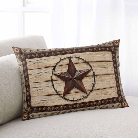 Texas Star Brown Throw Pillow Covers, Country Star Rustic Vintage Wooden Soft Breathable Pillow Cases with Invisible Zipper for Sleeping, Small Pillowcases for Couch Bed Sofa Chair 16x24 Inches