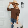 thumbnail image 2 of Vedolay Sweater Womens Sweaters Causal Long Sleeve V Neck Lightweight Pullover Top,Brown XL, 2 of 4
