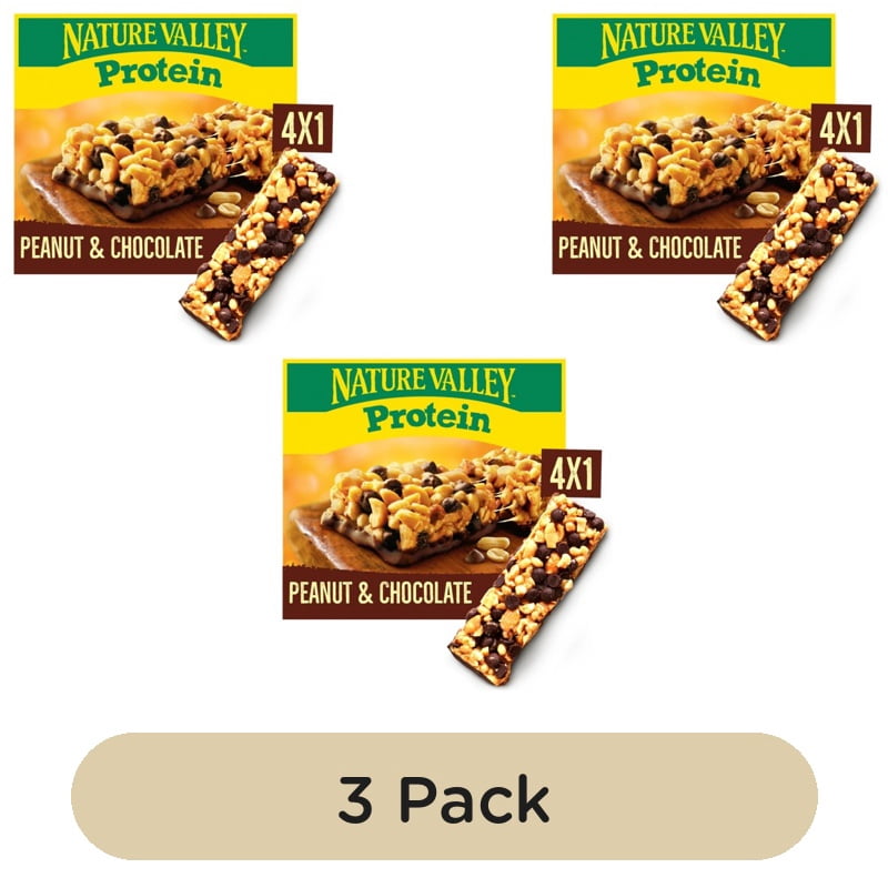 Nature Valley Protein Peanut & Chocolate Cereal Bars 4 x 40g, British Import (Pack of 3)