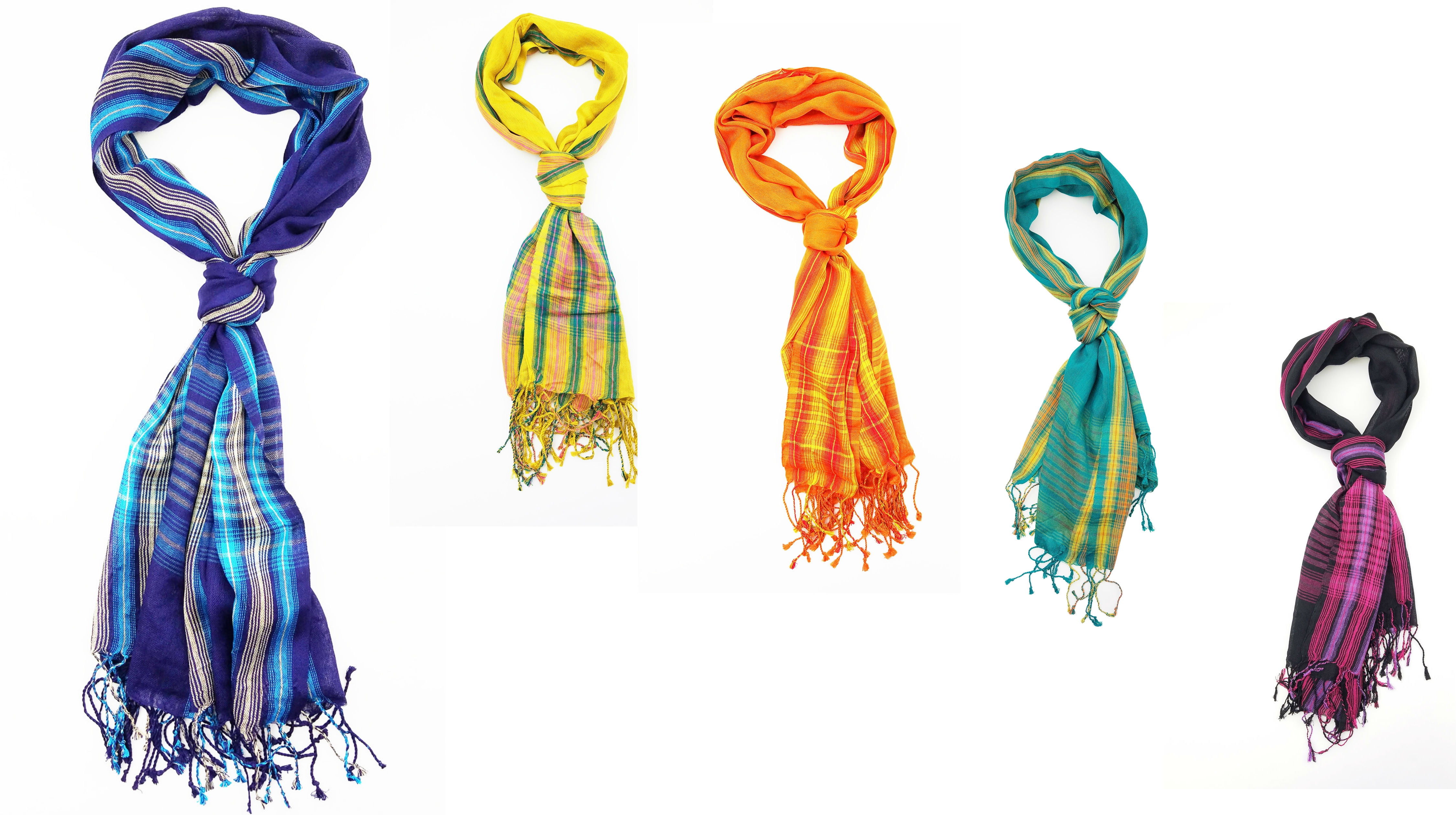 5Pack Scarves Cute Plaid Checkered Colorful Lightweight Scarf Set