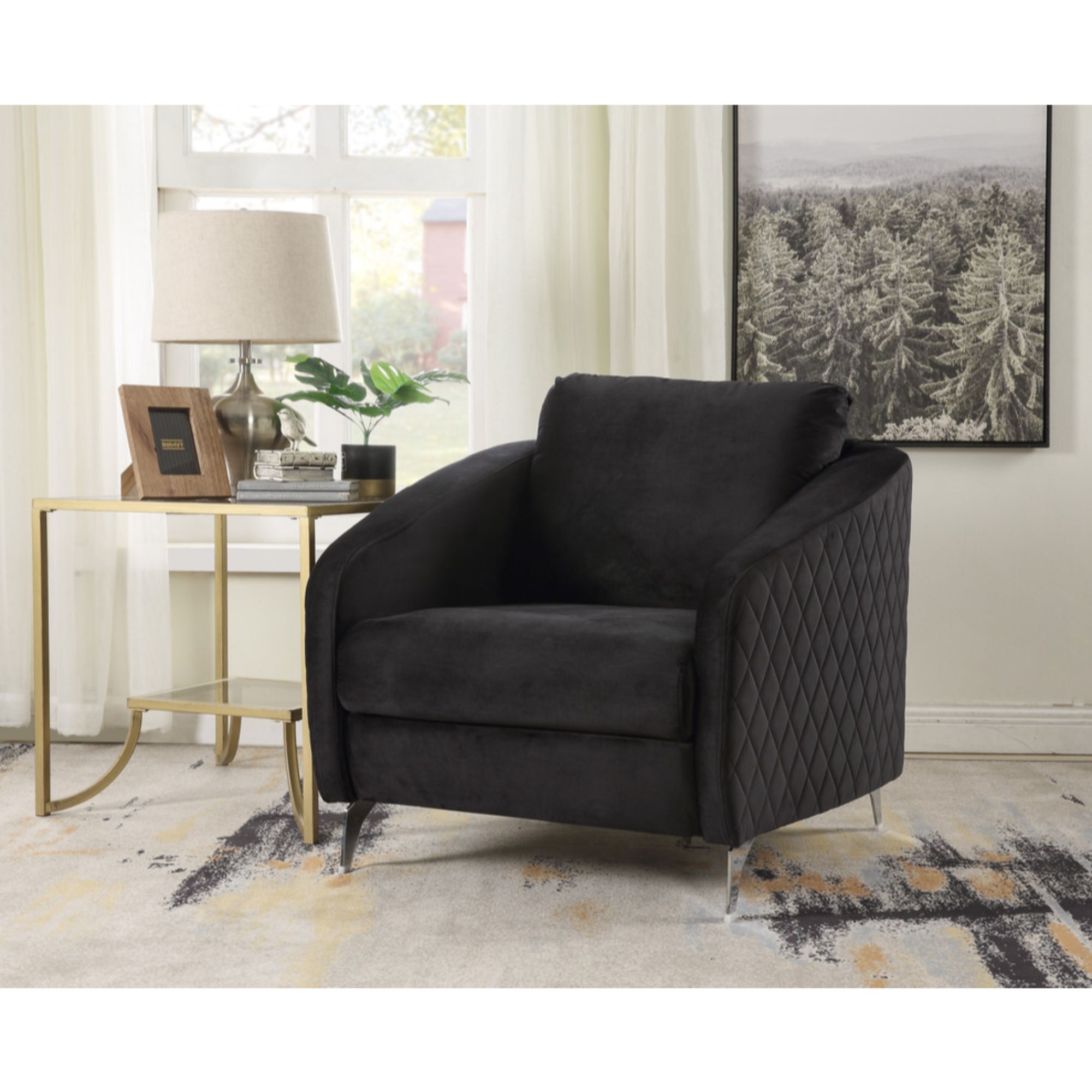 36" Sofia Black Velvet Modern Chic Accent Armchair