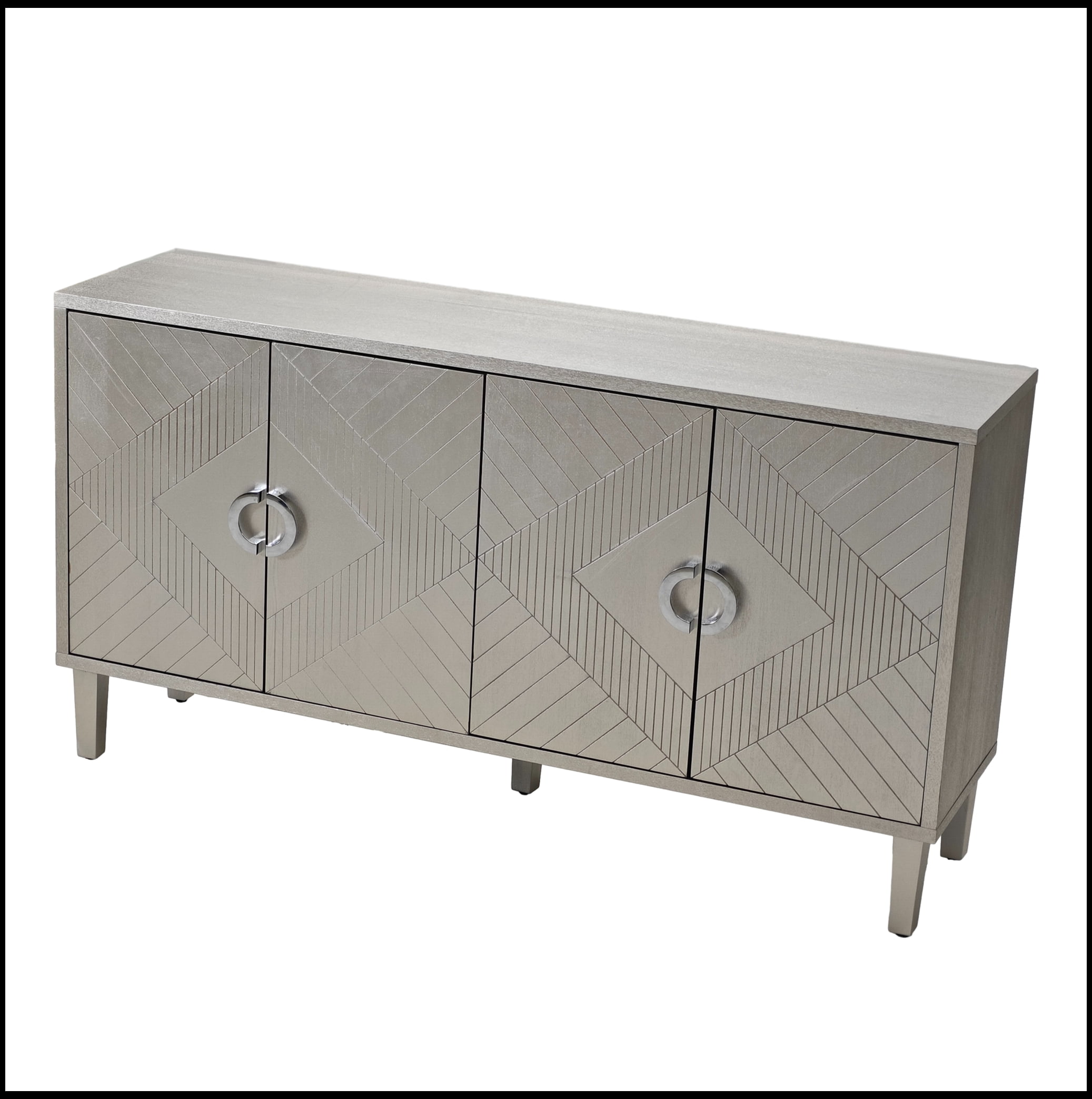 Stylish and Functional 4-Door Storage Cabinet with Pine Legs and MDF
