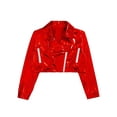thumbnail image 3 of SiiRoh Girls Boys Metallic Motorcycle PU Jacket Zip Up Moto Biker Coat Outwear Dancewear Streetwear Red 14, 3 of 5