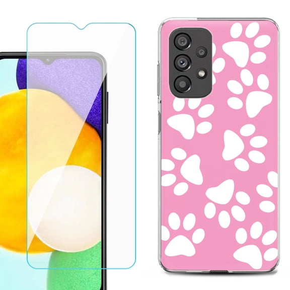 Slim-Fit Gel TPU Phone Case for Samsung Galaxy A23 5G, with Tempered Glass Screen Protector, by OneToughShield ® - Pet Paw/ Pink
