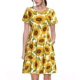 thumbnail image 1 of Vsdgher Tournesols pour Femmes Été 2025 Robes Midi Décontractées Légères Manches Courtes Col Rond Robe de Plage, 1 of 6