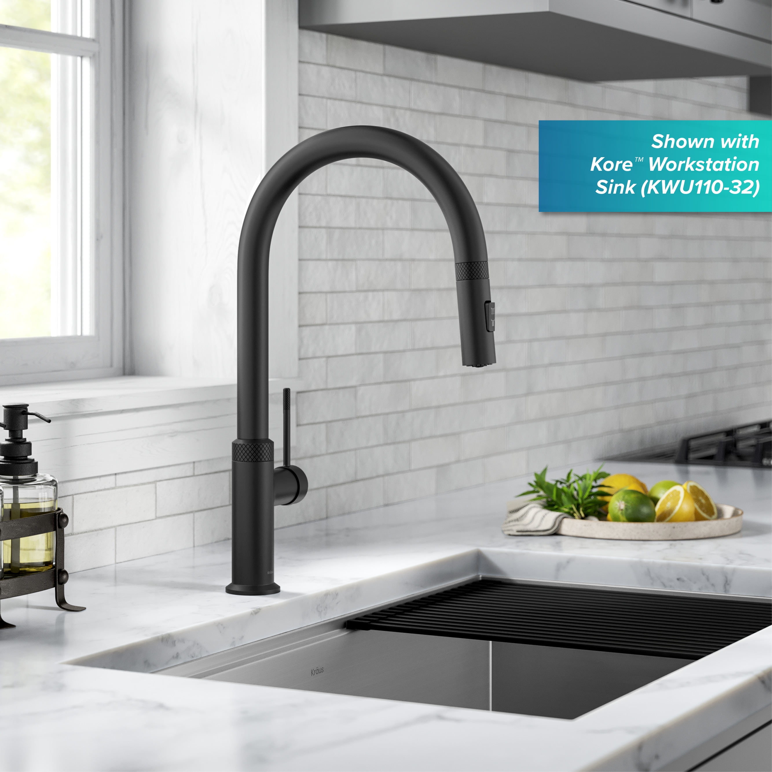 KRAUS Oletto Modern Industrial Pull-Down Single Handle Kitchen Faucet in Matte Black