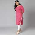 thumbnail image 4 of XL LOVE by Janasya Indian Plus Size Round Neck 3/4 Sleeve Woven Design Pink Cotton Kurta For Women, 4 of 7