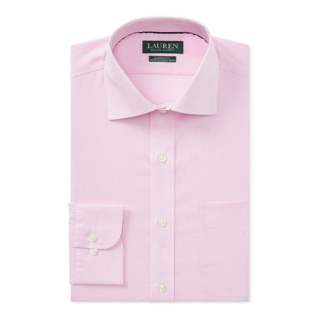 RALPH LAUREN Mens Pink Pinstripe Collared Classic Fit Stretch Dress Shirt 17- 36/37