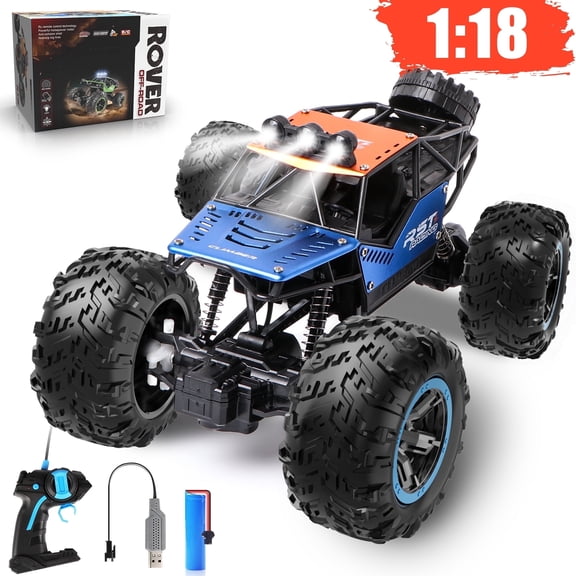 Beefunni Blue Remote Control Cars 1:18, All Terrain Metal Shell 4X4 Off-Road Vehicle Monster Truck, High Speed 2.4 GHz RC Car Gift