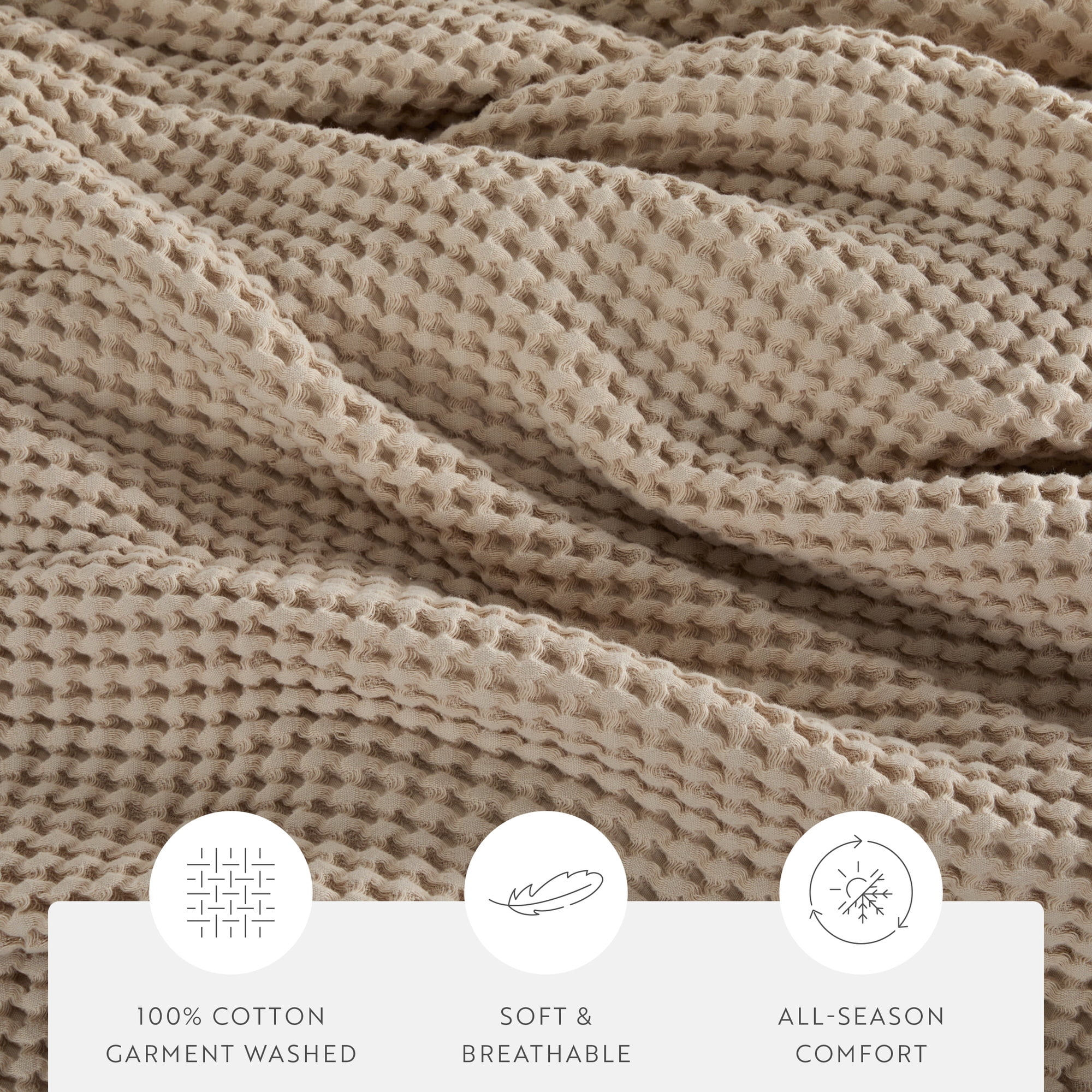 Noble Linens 100% Cotton Waffle Texture Bed Blanket, Tan, Full/Queen