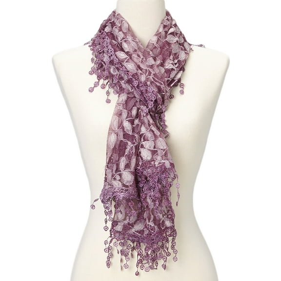 Women's lightweight Leaf Lace Trim Shawl Vintage Fashion Scarf