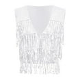 thumbnail image 3 of YONGHS Womens Sequin Fringe Vest Sparkle Open Front Waistcoat Party Prom Glitter Tassel Vest Silver XXL, 3 of 7